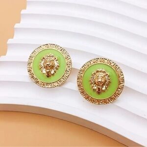 Last One! Stunning Lionshead Gold and Green Earrings
